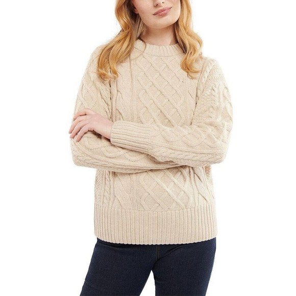 NWT & Bag Barbour $150 MSRP Daffodil Cable Knit Sweater Wool SZ14 Oatmeal Beige - Picture 1 of 16
